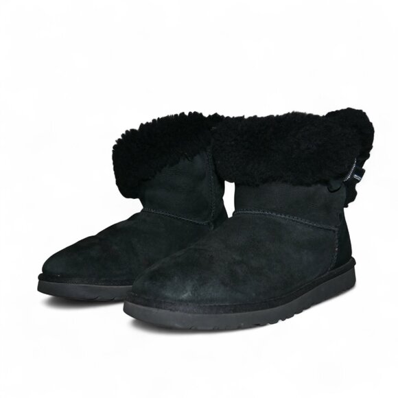 Ugg Jackee Sheepskin Swarovski Crystal Short Boots Women’s Size 9 Black Bow EUC - Picture 9 of 14